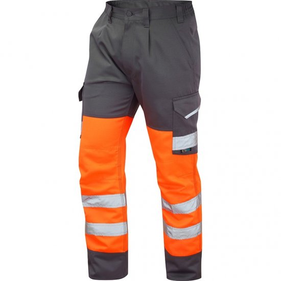 Leo Bideford Ecoviz Poly/Cotton Cargo Trouser Hi-Vis Orange/Grey - Työvaatteet - Miesten Työvaatteet Isot Koot - 2XL-10XL