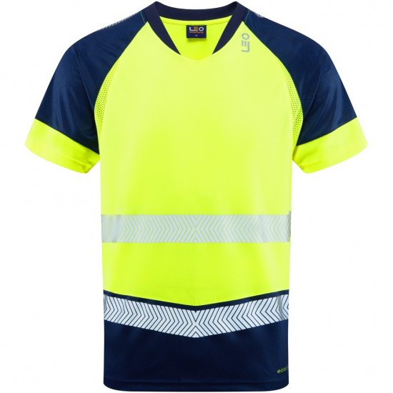 Leo Forda Ecoviz Performance+ Dual Colour T-Shirt Hi-Vis Yellow/Navy Print - Työvaatteet - Miesten Työvaatteet Isot Koot - 2XL-10XL