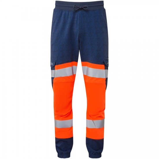 Leo Hawkridge Ecoviz High Performance 4X Stretch Trouser Hi-Vis Orange/Navy Print - Työvaatteet - Miesten Työvaatteet Isot Koot - 2XL-10XL