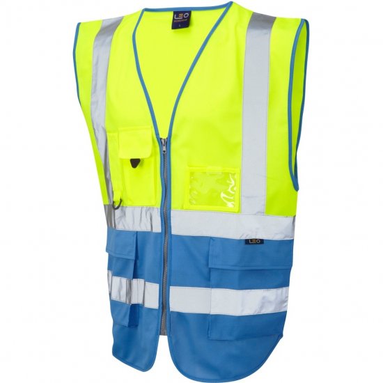 Leo Lynton Ecoviz Superior Waistcoat Hi-Vis Yellow/Deep Sky Blue - Työvaatteet - Miesten Työvaatteet Isot Koot - 2XL-10XL