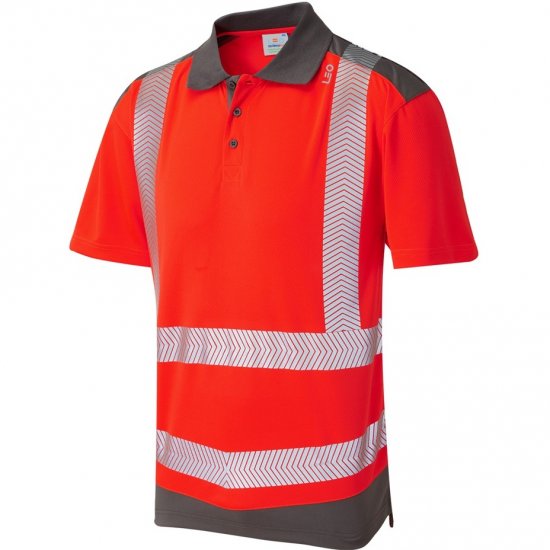 Leo Peppercombe Ecoviz Performance+ Dual Colour Polo Shirt Hi-Vis Red/Grey - Työvaatteet - Miesten Työvaatteet Isot Koot - 2XL-10XL