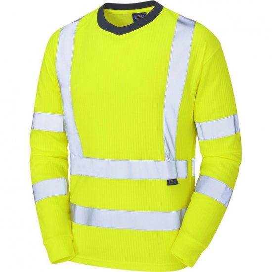 Leo Riverton Ecoviz Comfort Sleeved T-Shirt Hi-Vis Yellow - Työvaatteet - Miesten Työvaatteet Isot Koot - 2XL-10XL