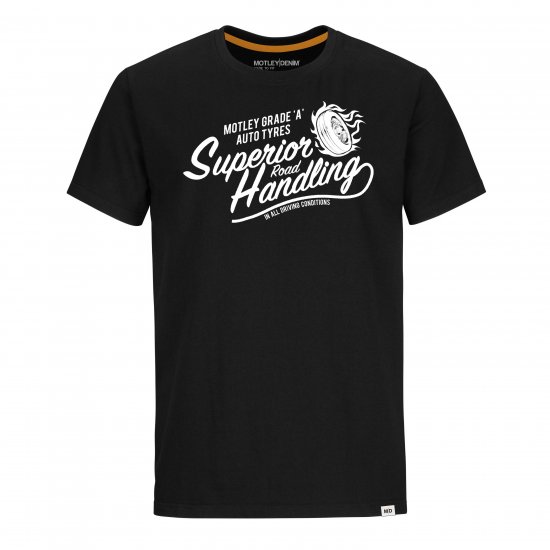 Motley Denim Nottingham T-Shirt White on Black - T-paidat - Isot T-paidat 2XL – 14XL