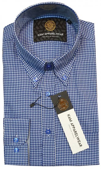 Kam Jeans P001 Long Sleeve Premium Shirt Blue - Kauluspaidat - Miesten isot kauluspaidat 2XL – 8XL