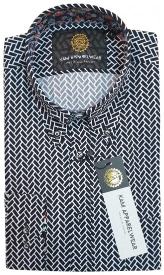 Kam Jeans 002 Long Sleeve Premium Shirt Navy - Kauluspaidat - Miesten isot kauluspaidat 2XL – 8XL