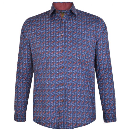 Kam Jeans P005 LS Digital Leaf Print Shirt - Kauluspaidat - Miesten isot kauluspaidat 2XL – 8XL