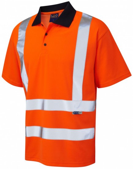Leo Croyde Comfort Polo Shirt Hi-Vis Orange - Työvaatteet - Miesten Työvaatteet Isot Koot - 2XL-10XL