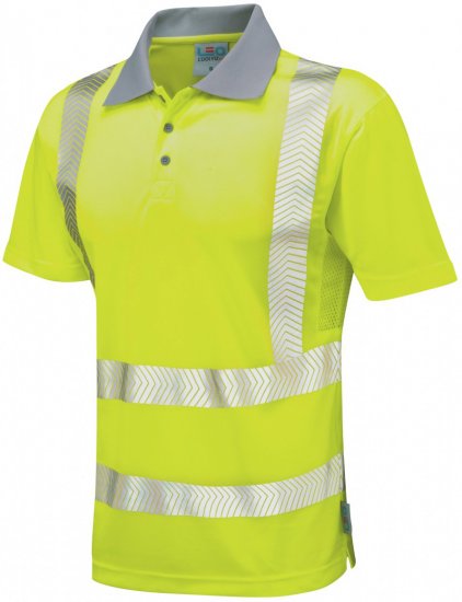 Leo Woolacombe Coolviz Plus Polo Hi-Vis Yellow - Työvaatteet - Miesten Työvaatteet Isot Koot - 2XL-10XL