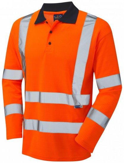Leo Swimbridge Comfort L/S Polo Shirt Hi-Vis Orange - Työvaatteet - Miesten Työvaatteet Isot Koot - 2XL-10XL