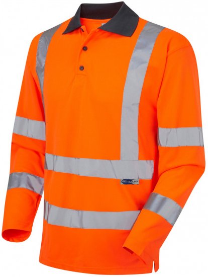 Leo Woolsery Coolviz L/S Polo Shirt Hi-Vis Orange - Työvaatteet - Miesten Työvaatteet Isot Koot - 2XL-10XL