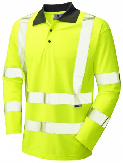 Leo Woolsery Coolviz L/S Polo Shirt Hi-Vis Yellow - Työvaatteet - Miesten Työvaatteet Isot Koot - 2XL-10XL
