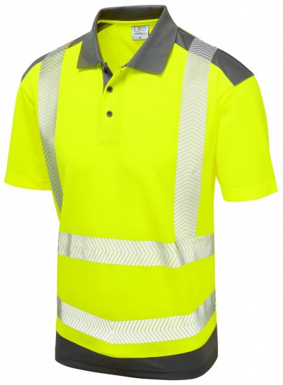 Leo Peppercombe Coolviz Plus Polo Hi-Vis Yellow/Grey - Työvaatteet - Miesten Työvaatteet Isot Koot - 2XL-10XL