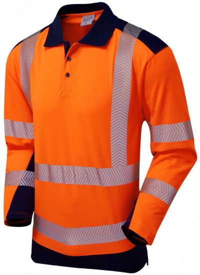 Leo Wringcliff Coolviz Plus L/S Polo Hi-Vis Orange/Navy - Työvaatteet - Miesten Työvaatteet Isot Koot - 2XL-10XL