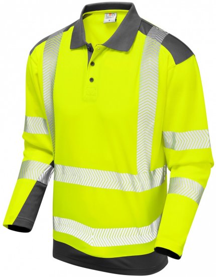 Leo Wringcliff Coolviz Plus L/S Polo Hi-Vis Yellow/Grey - Työvaatteet - Miesten Työvaatteet Isot Koot - 2XL-10XL