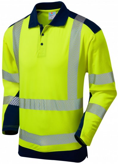 Leo Wringcliff Coolviz Plus L/S Polo Hi-Vis Yellow/Navy - Työvaatteet - Miesten Työvaatteet Isot Koot - 2XL-10XL