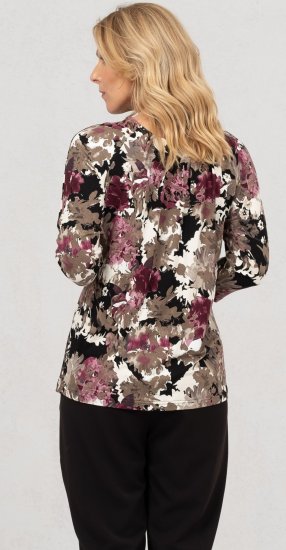 Scandinavian Caramel Flowers Blouse Purple and Brown - Painetut T-paidat naisille - 