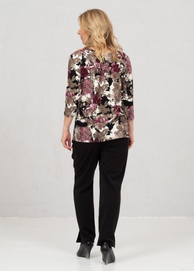 Scandinavian Caramel Flowers Blouse Purple and Brown - Painetut T-paidat naisille - 