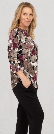 Scandinavian Caramel Flowers Blouse Purple and Brown - Painetut T-paidat naisille - 