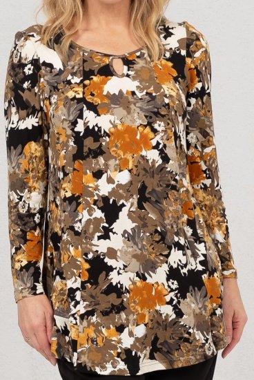 Scandinavian Caramel Flower Petals Tunic Orange and Brown - Painetut T-paidat naisille - 