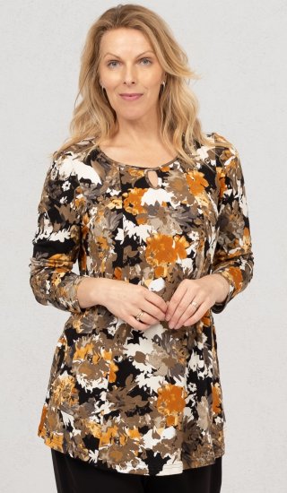 Scandinavian Caramel Flower Petals Tunic Orange and Brown - Painetut T-paidat naisille - 