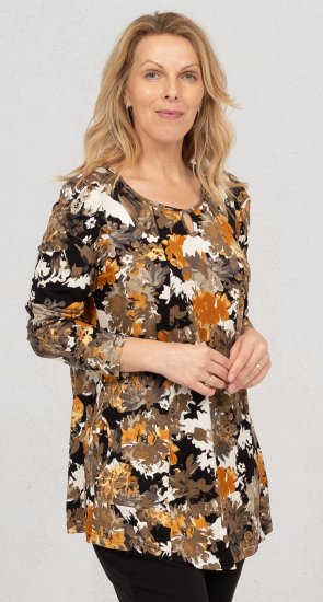 Scandinavian Caramel Flower Petals Tunic Orange and Brown - Painetut T-paidat naisille - 