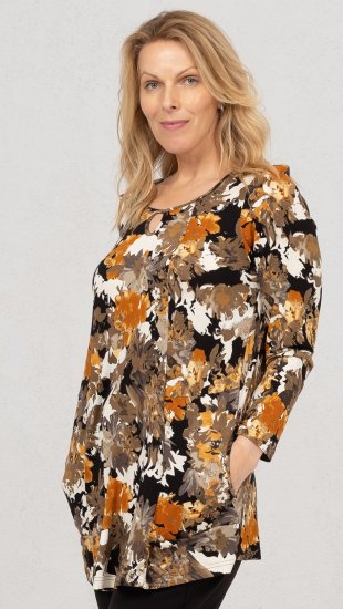 Scandinavian Caramel Flower Petals Tunic Orange and Brown - Painetut T-paidat naisille - 