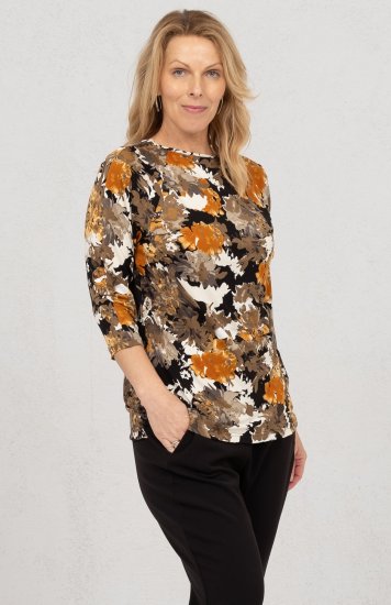 Scandinavian Caramel Flowers Blouse Orange and Brown - Painetut T-paidat naisille - 