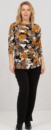 Scandinavian Caramel Flowers Blouse Orange and Brown - Painetut T-paidat naisille - 