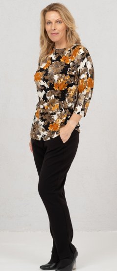 Scandinavian Caramel Flowers Blouse Orange and Brown - Painetut T-paidat naisille - 