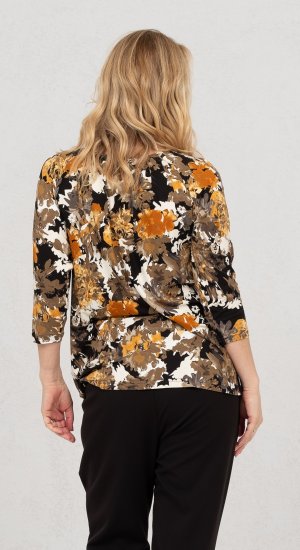 Scandinavian Caramel Flowers Blouse Orange and Brown - Painetut T-paidat naisille - 