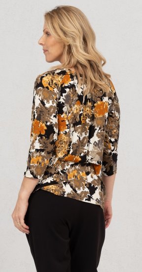 Scandinavian Caramel Flowers Blouse Orange and Brown - Painetut T-paidat naisille - 