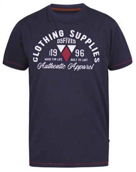 D555 Pence Print Crew Neck T-Shirt Navy - T-paidat - Isot T-paidat 2XL – 14XL