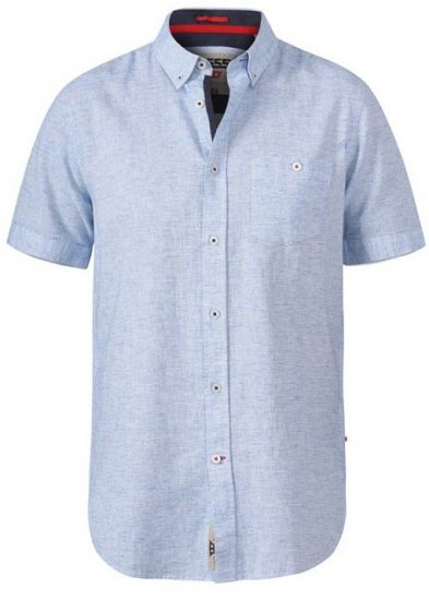 D555 Reid 1 Linen Mix Short Sleeve Shirt Sky Blue - Kauluspaidat - Miesten isot kauluspaidat 2XL – 8XL