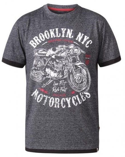 D555 Roman Brooklyn Motorcycles Crew Neck T-Shirt Black Twist - T-paidat - Isot T-paidat 2XL – 14XL