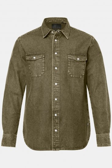 JP1880 Denim Shirt Long Sleeve Olive Green - Kauluspaidat - Miesten isot kauluspaidat 2XL – 8XL