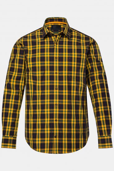JP1880 Checked Shirt Long Sleeve Kent Collar Curry - Kauluspaidat - Miesten isot kauluspaidat 2XL – 8XL