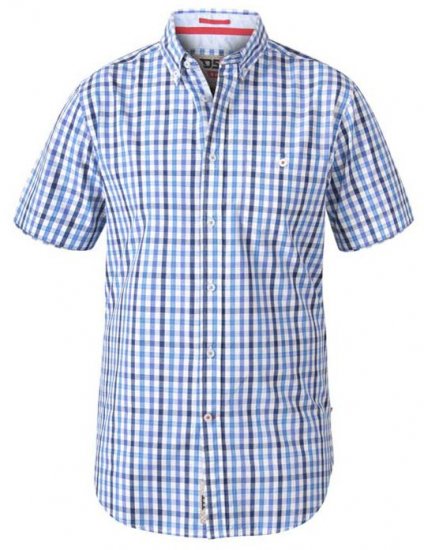 D555 Rowling Blue Gingham Short Sleeve Shirt - Kauluspaidat - Miesten isot kauluspaidat 2XL – 8XL