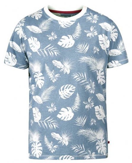 D555 Rudd Hawaiian Print Crew Neck T-Shirt Sky Blue - T-paidat - Isot T-paidat 2XL – 14XL