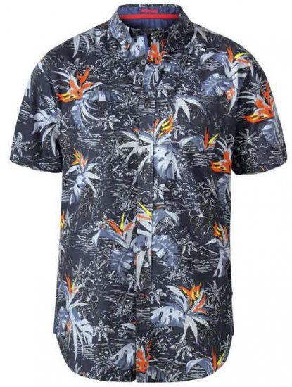 D555 Severn Hawaiian Leaf hort Sleeve Shirt Charcoal - Kauluspaidat - Miesten isot kauluspaidat 2XL – 8XL