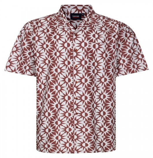 Espionage SH466 Abstract Sun Kuvioitu paita ecru/punainen - Kauluspaidat - Miesten isot kauluspaidat 2XL – 8XL
