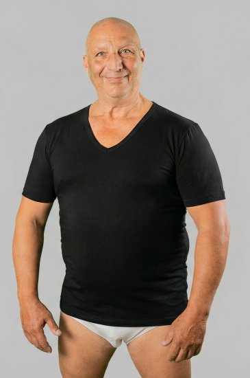 20 Nodi Short Sleeve V-Neck in Combed Cotton Jersey Black - Aluspaidat - 