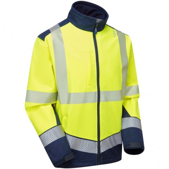 Leo Bowden Ecoviz Softshell Jacket Hi-Vis Yellow/Navy Print - Työvaatteet - Miesten Työvaatteet Isot Koot - 2XL-10XL
