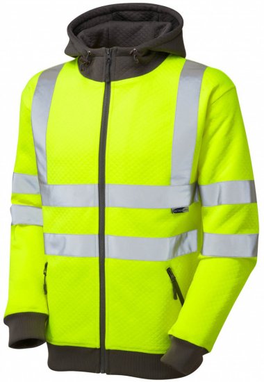 Leo Saunton Hooded Sweatshirt Hi-Vis Yellow - Työvaatteet - Miesten Työvaatteet Isot Koot - 2XL-10XL