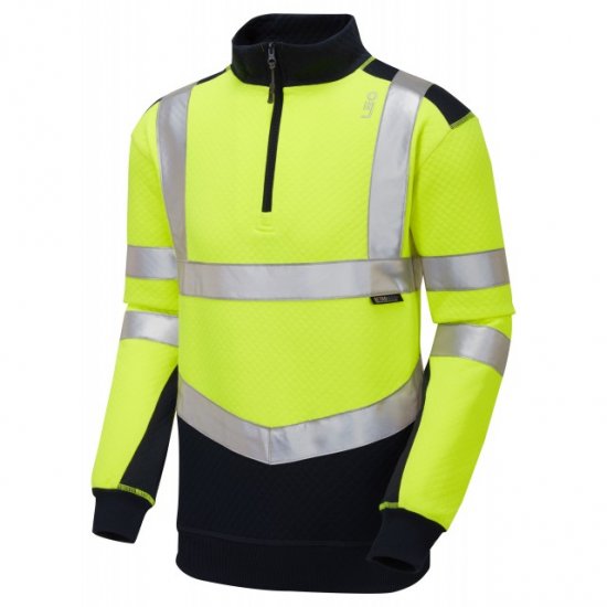 Leo Tapeley Ecoviz Dual Colour 1/4 Zip Sweatshirt Hi-Vis Yellow/Navy - Työvaatteet - Miesten Työvaatteet Isot Koot - 2XL-10XL