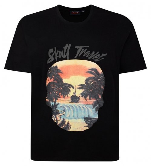 Espionage T432 Skull Travel Painettu T-paita musta - T-paidat - Isot T-paidat 2XL – 14XL