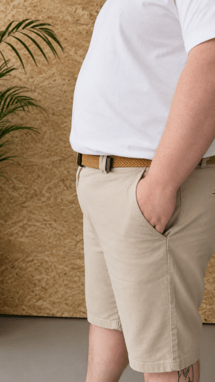 Kam Jeans 3402 Belted Dobby Weave Stretch Chino Shorts Beige - Shortsit - Shortsit, isot koot – W40-W60