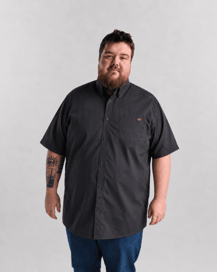 Motley Denim Zagreb Lyhythihainen Kauluspaita Tummanharmaa - Kauluspaidat - Miesten isot kauluspaidat 2XL – 8XL