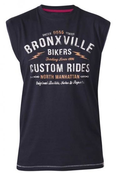 D555 Wrexham Bronxville Biker Printed Sleeveless T-Shirt Navy - T-paidat - Isot T-paidat 2XL – 14XL