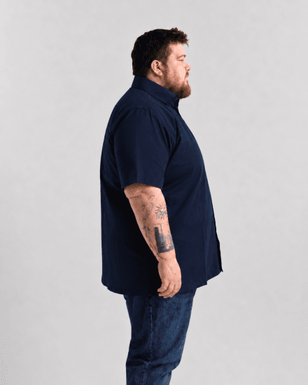 Motley Denim Zagreb Lyhythihainen Kauluspaita Laivastonsininen - Kauluspaidat - Miesten isot kauluspaidat 2XL – 8XL
