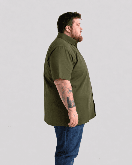 Motley Denim Zagreb Lyhythihainen Kauluspaita Tumma khaki - Kauluspaidat - Miesten isot kauluspaidat 2XL – 8XL